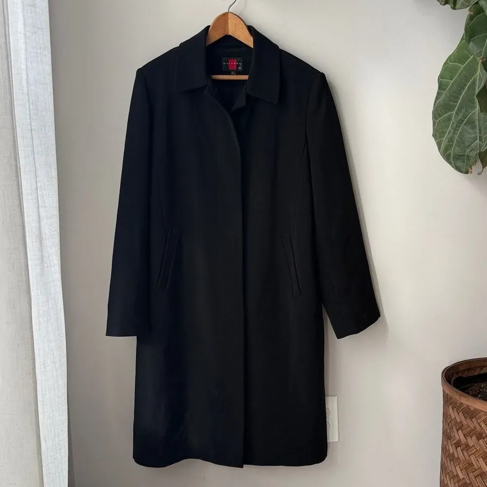 Gallery Vintage Long Black Fleece Lined Y2K Trench Overcoat